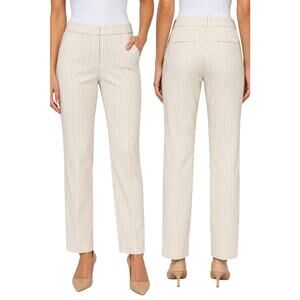 Chico’s Pull On Ankle Pants Tan Stripe Slim Stretch Cottage Casual 12